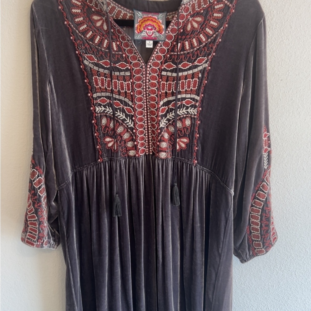 Embroidered Gray Johnny Was Dress